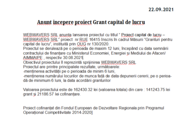 Anunt incepere proiect capital de lucru WEBWAVERS SRL